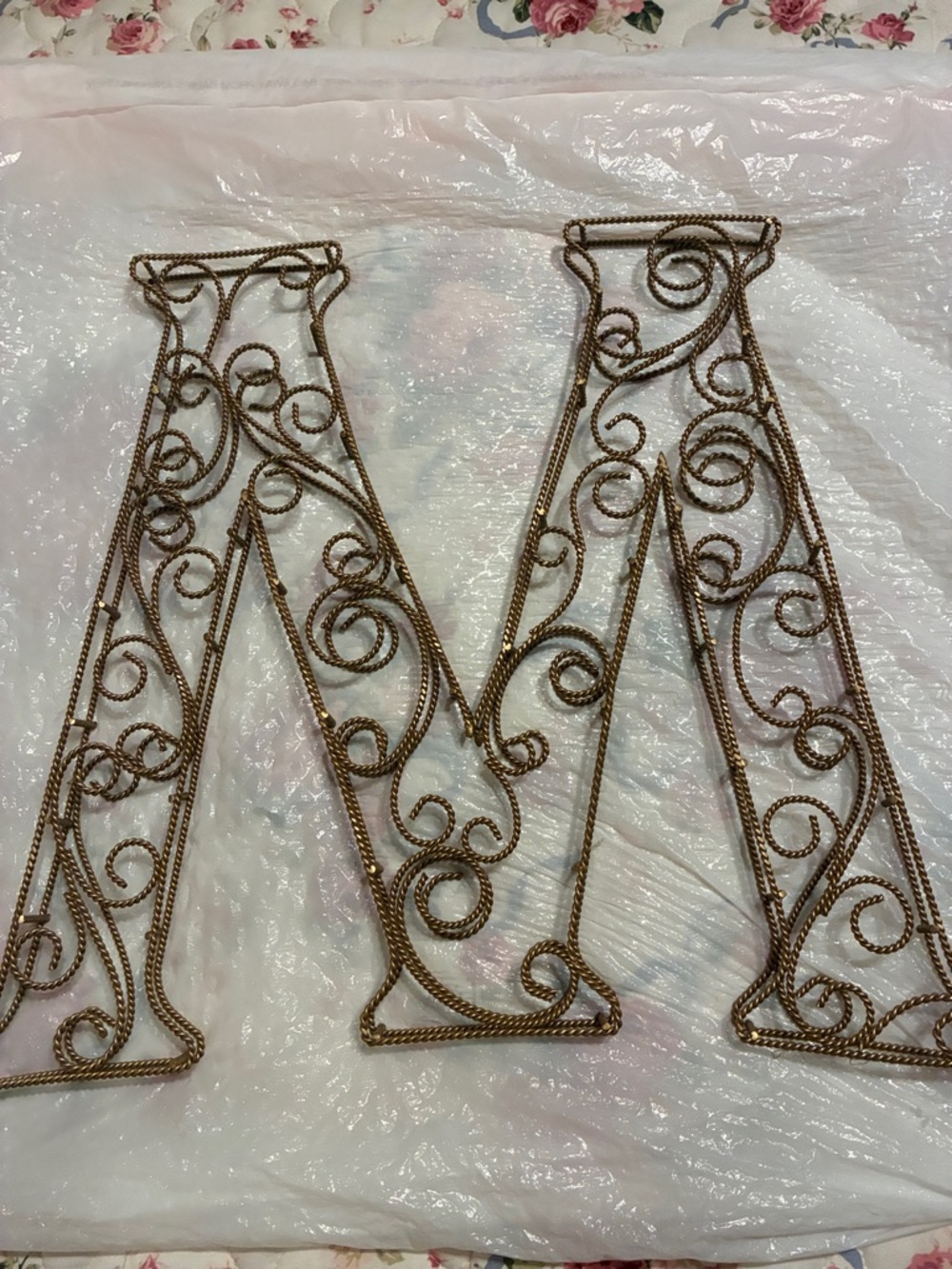 Large Decorative Metal Letter M - Gold Scrollwork